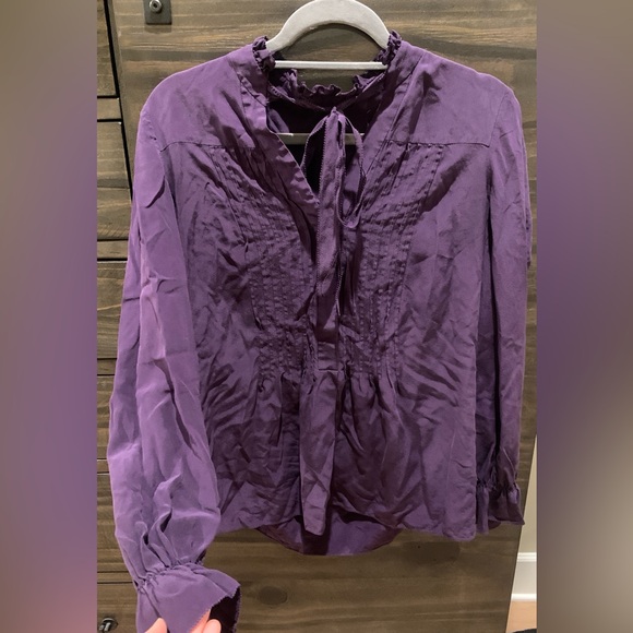 ELIE TAHARI 100% Silk Long Sleeve Bow Purple Ruffled Top Size Small - Picture 10 of 10